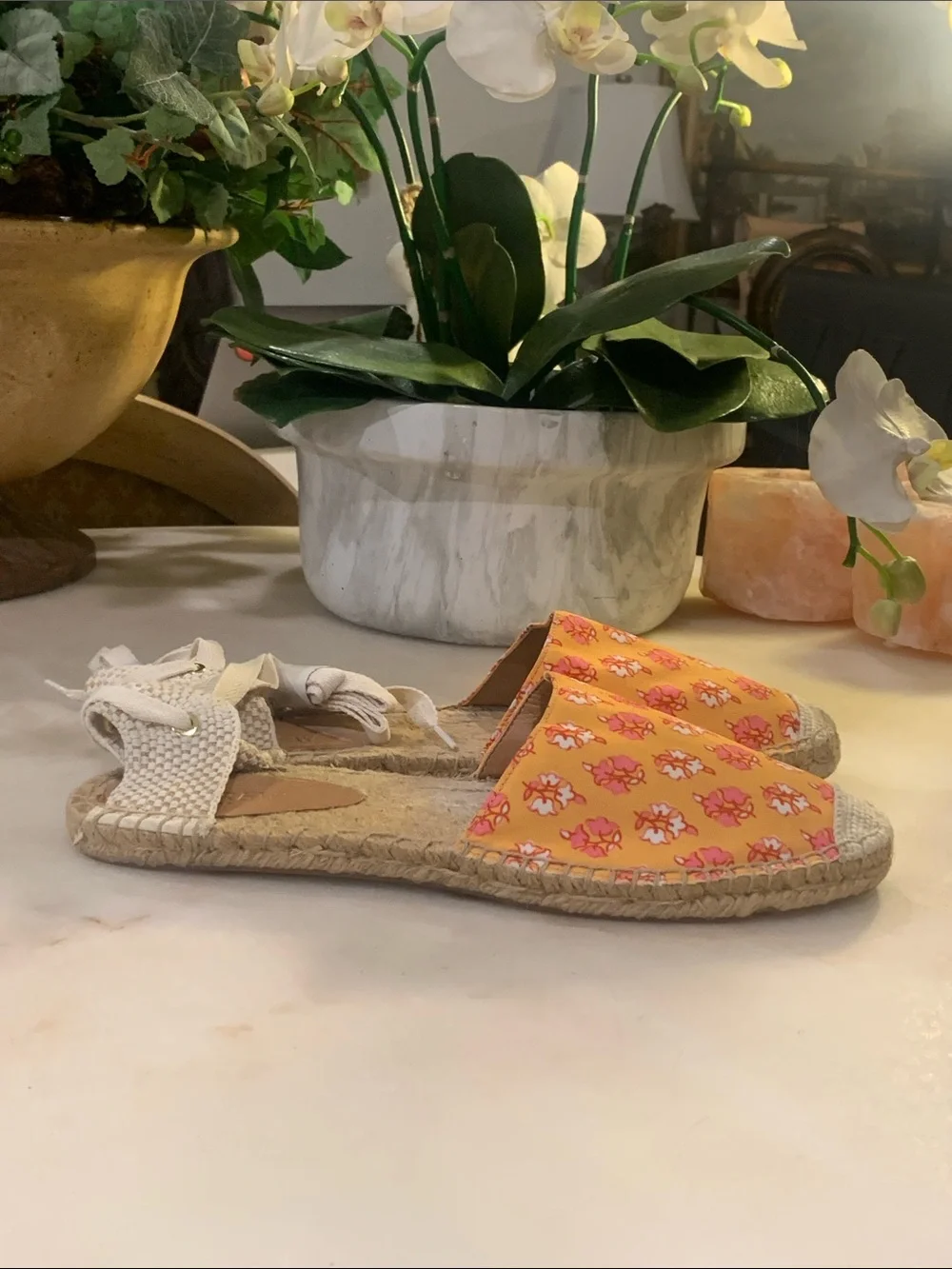 🆕J. CREW Printed Lace-Up d’Orsay Espadrille Sandals in Orange Block Size 10